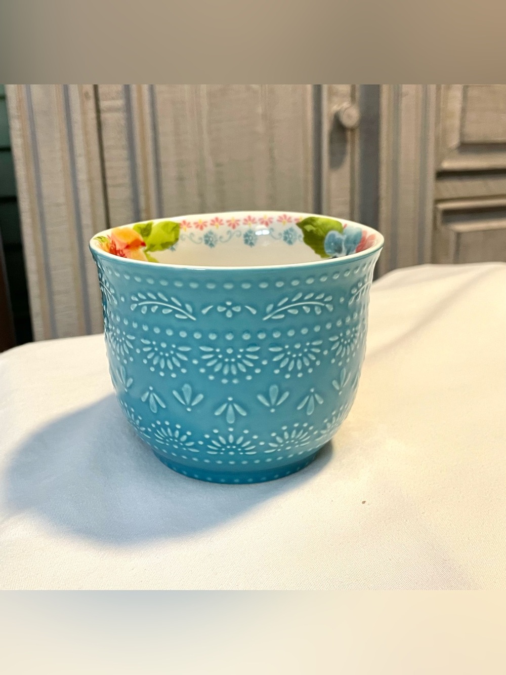 *Retired* Pioneer Woman Wildflower Whimsy Mug/Cup-16oz-Turquoise/Embossed/Floral - Picture 2 of 8